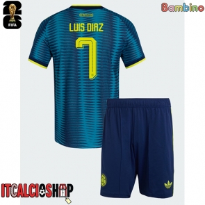 Colombia Luis Diaz #7 Seconda Maglia Bambino Mondiali 2026 Manica Corta (+ Pantaloni corti)